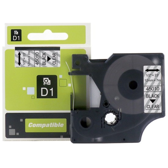 Dymo D1 Labelling Tape 45021 12mm White on Black Tonerink Brand Dymo D1 Labelling Tape 45021 12mm White on Black Tonerink Brand