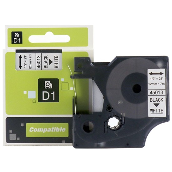 Dymo D1 Labelling Tape 45013 12mm Black on White compatible Dymo D1 Labelling Tape 45013 12mm Black on White compatible
