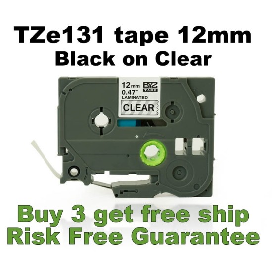 TZe131 Brother 12mm Black Text On Clear Tape - 8 metres Tonerink Brand TZe131 Brother 12mm Black Text On Clear Tape - 8 metres Tonerink Brand